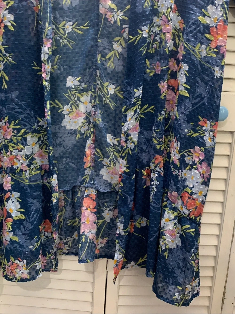 Maurices Blue Floral Textured Sheer Long Kimono Cardigan With Tiered Ruffle Hem - Picture 5 of 8